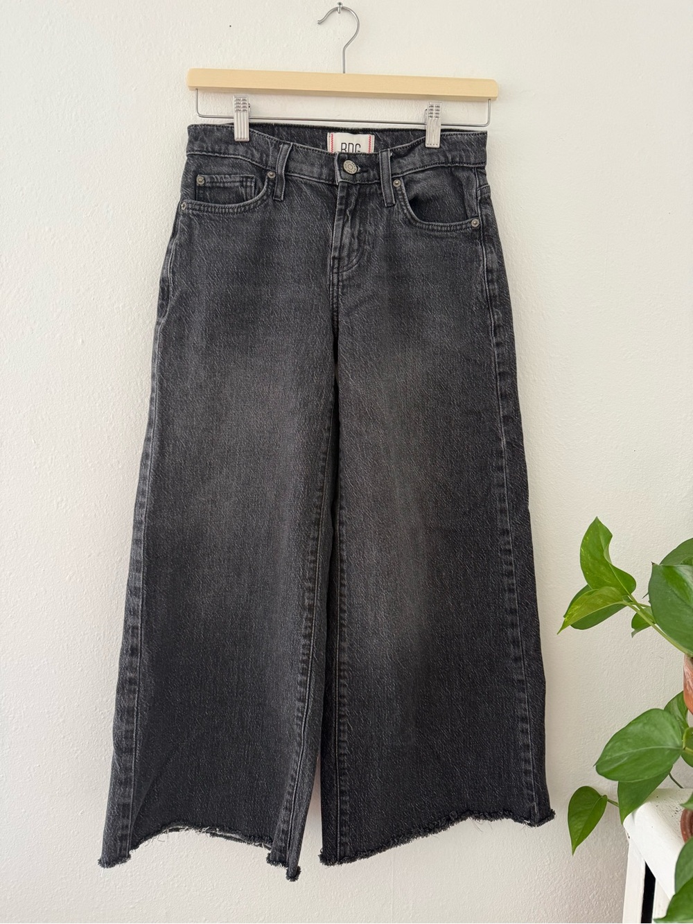 BDG Black High-Rise Wide Leg Jeans with Raw Hem